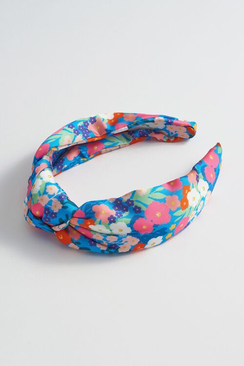 Knotted Headband - Bright Blue Floral Print