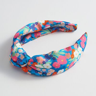 Knotted Headband - Bright Blue Floral Print
