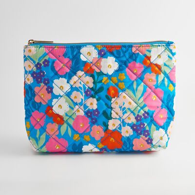 Medium Wash Bag - Bright Blue Floral Print Cotton Canvas