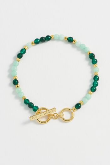 Bracelet Mix Vert Perles Semi Précieuses Avec Eb Tbar 1