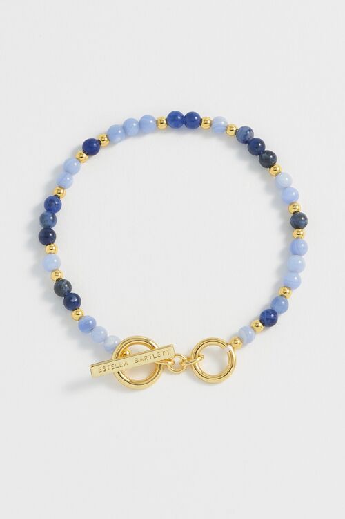 Mix Blue Semi Precious Beaded Bracelet With Eb Tbar