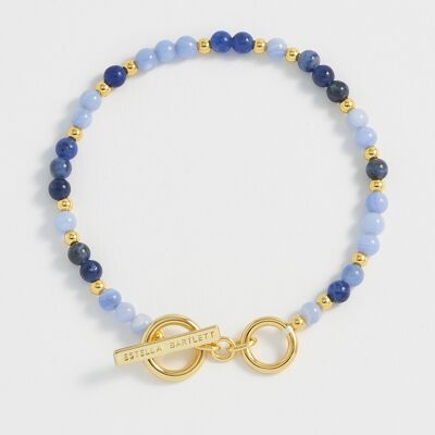 Mix Blue Semi Precious Beaded Bracelet With Eb Tbar