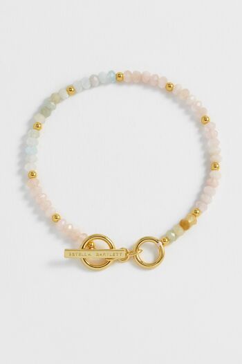 Bracelet de perles semi-précieuses arc-en-ciel en mélange pastel avec barre en mi bémol 1