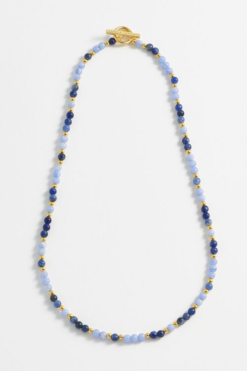 Mix Blue Semi Precious Beaded Necklace With Eb Tbar