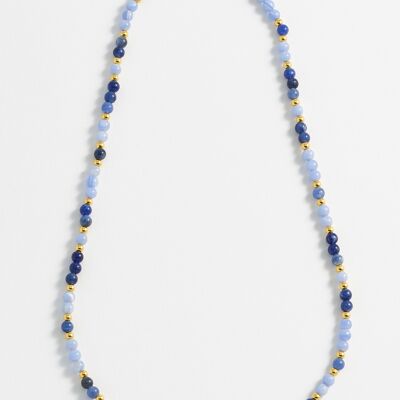 Collier Mix Bleu Perles Semi Précieuses Avec Eb Tbar