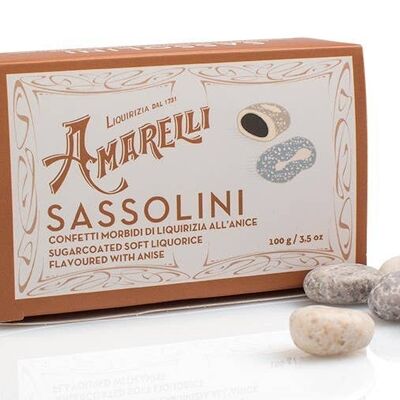 SASSOLINI 100G – Mit Zucker überzogenes Lakritz mit Anisgeschmack