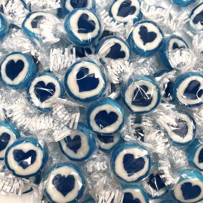 Confezione grande di caramelle a forma di cuore in blu da 500 g