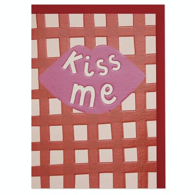 Kiss Me Lips Checkerboard Card