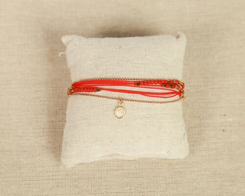 Bracelet Multi-tours Corail et Vierge (rouge)