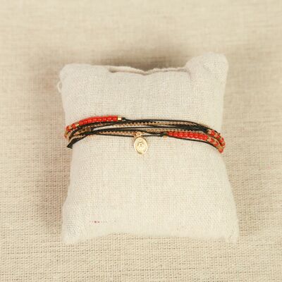 Pulsera Multivueltas Coral y Virgo (negra)