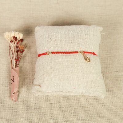 Bracelet Cordon Corail et Vierge (rouge)