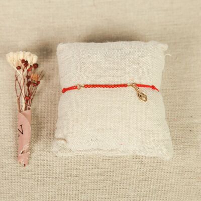Coral and Virgin Cord Bracelet (red)