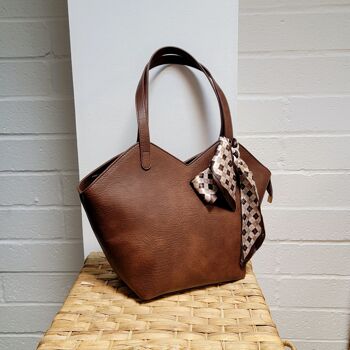 Grand sac à bandoulière fourre-tout pour femme VEGAN PU Leather-Texture Look Fashion Sac à main avec écharpe - 6572 noir 5