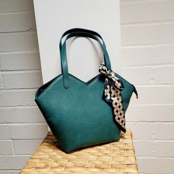 Grand sac à bandoulière fourre-tout pour femme VEGAN PU Leather-Texture Look Fashion Sac à main avec écharpe - 6572 bleu marine 8
