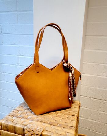 Grand sac à bandoulière fourre-tout pour femme VEGAN PU Leather-Texture Look Fashion Sac à main avec écharpe - 6572 bleu marine 10