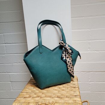 Grand sac à bandoulière fourre-tout pour femme VEGAN PU Leather-Texture Look Fashion Sac à main avec écharpe - 6572 bleu marine 11