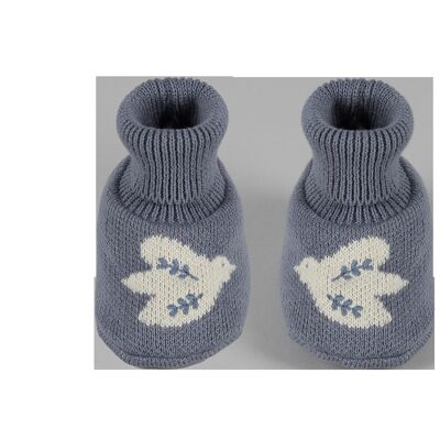 Cotton Knit Baby Slipper Socks - Bird Blue