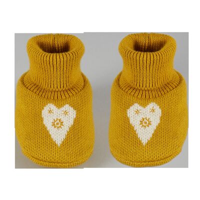 Cotton Knit Baby Slipper Socks - Heart Citrus