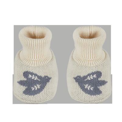 Cotton Knit Baby Slipper Socks - Bird Ivory