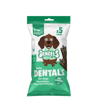 Daily Dentals para perros medianos: mantequilla de maní 100 g (caja de 10)