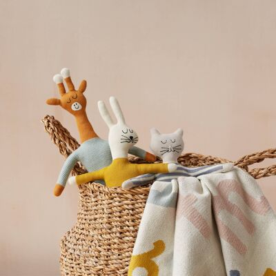Cotton Knit Stuffed Animal Soft Toy - Aqua Giraffe