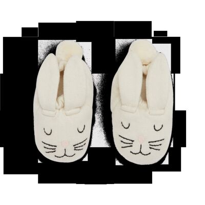 Cotton Knit Baby Booties - Ivory Rabbit
