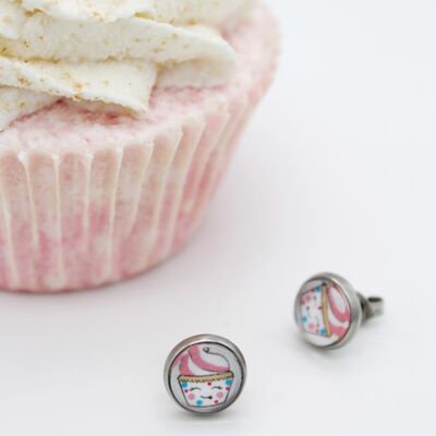 Boucles d'Oreilles Puces Cupcake Rose