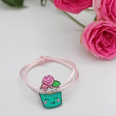 Bracelet Cordon Enfant Cupcake Fleur