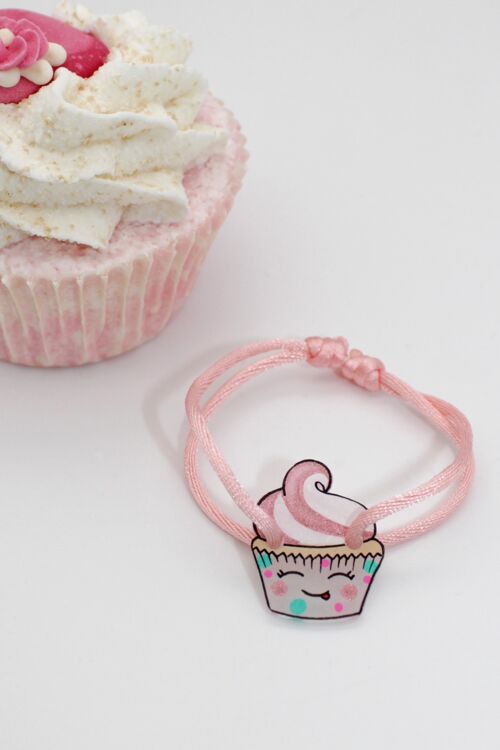 Bracelet Cordon Enfant Cupcake Rose