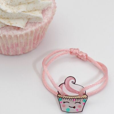 Pulsera Infantil de Cuerda Cupcake Rosa