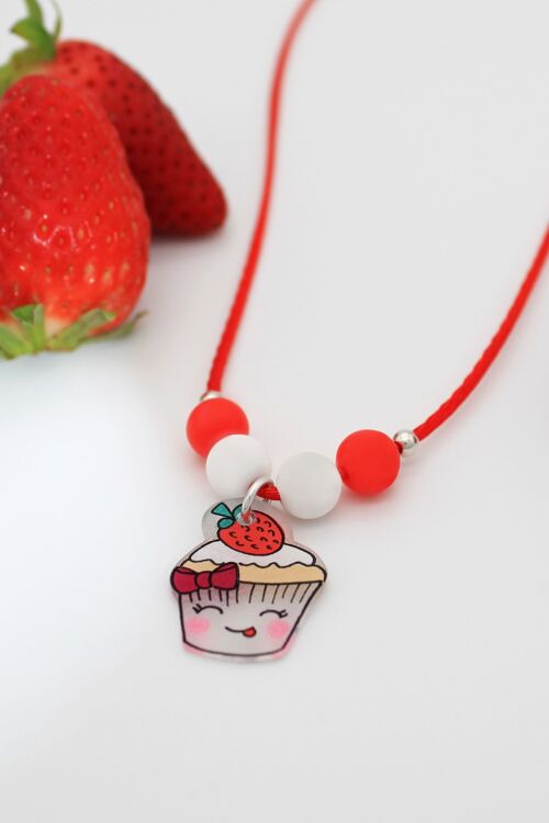 Collier Cordon Enfant Cupcake Rouge