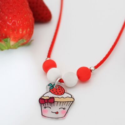 Collier Cordon Enfant Cupcake Rouge