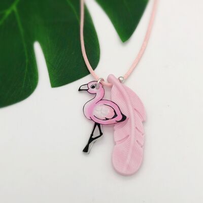 Collana con cordoncino per bambini con fenicottero rosa