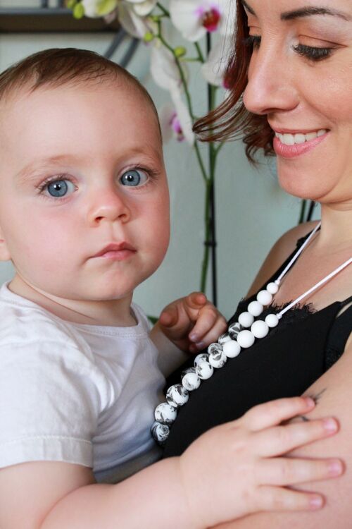 Collier Maman Bébé Fleurs Blanches, Portage, Allaitement, Biberonnage, Dentition, Cadeau de Naissance