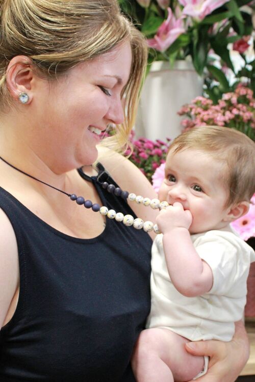 Collier Maman Bébé Fleurs de Bleuet, Portage, Allaitement, Biberonnage, Dentition, Cadeau de Naissance