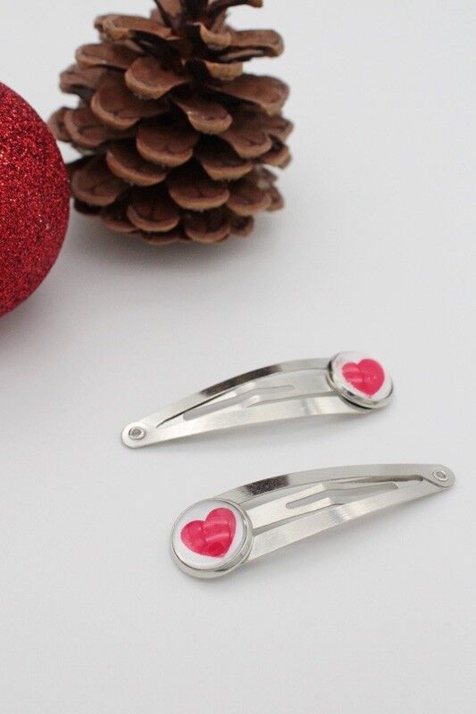 Paar von 2 roten Herz-Haarspangen