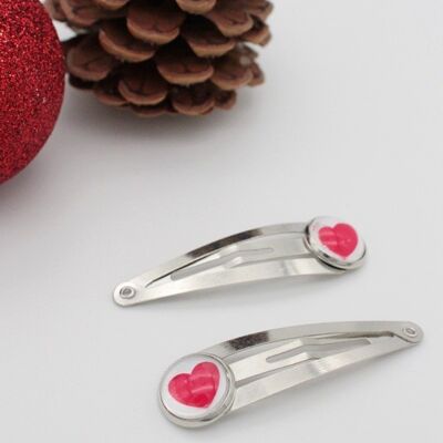 Pair of 2 Red Heart Hair Clips