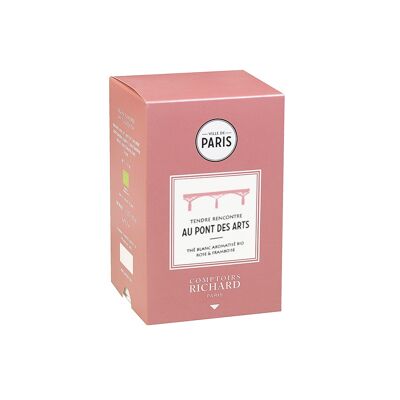Case of 20 muslin sachets, organic flavored white & green tea Rose & Raspberry, Tender encounter at the pont des arts, 30 g