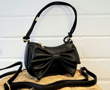 nouveau sac à bandoulière multi-fonctionnel Bow petit sac à bandoulière sac à main en PU végétalien avec longue sangle réglable et bandoulière -92865 noir 7