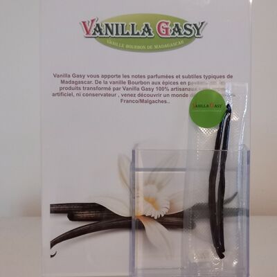Display of 10 sachets of 2 bourbon vanilla beans from Madagascar