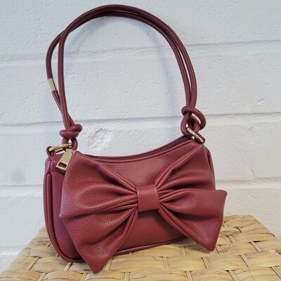 nouveau sac à bandoulière multi-fonctionnel Bow Petit sac à bandoulière sac à main en PU végétalien avec longue sangle réglable et bandoulière -92865 Wine