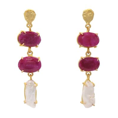 Neda-Ohrringe aus Rubinen und Perlen