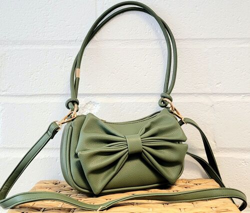 new Multi- Functional Bow Cross body bag  Small shoulder bag vegan PU handbag with adjustable long strap and  Shoulder strap -92865 green