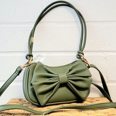 new Multi- Functional Bow Cross body bag  Small shoulder bag vegan PU handbag with adjustable long strap and  Shoulder strap -92865 green