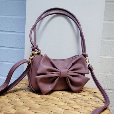 nouveau sac à bandoulière multi-fonctionnel Bow Petit sac à bandoulière sac à main en PU végétalien avec longue sangle réglable et bandoulière -92865 violet