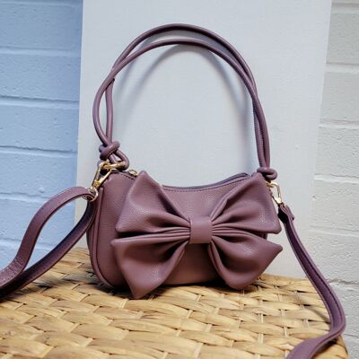 new Multi- Functional Bow Cross body bag  Small shoulder bag vegan PU handbag with adjustable long strap and shoulder strap -92865 purple