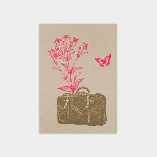 Postkarte / Koffer  / Ökopapier / Pflanzenfarbe