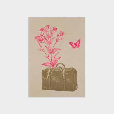 Carte postale / valise / papier éco / teinture végétale