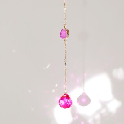 Mini Raw Rose Pink Achat & Rosenquarz Kristall Suncatcher