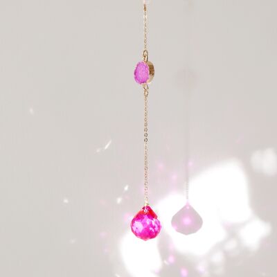 Mini atrapasol de cristal de cuarzo rosa y ágata rosa en bruto